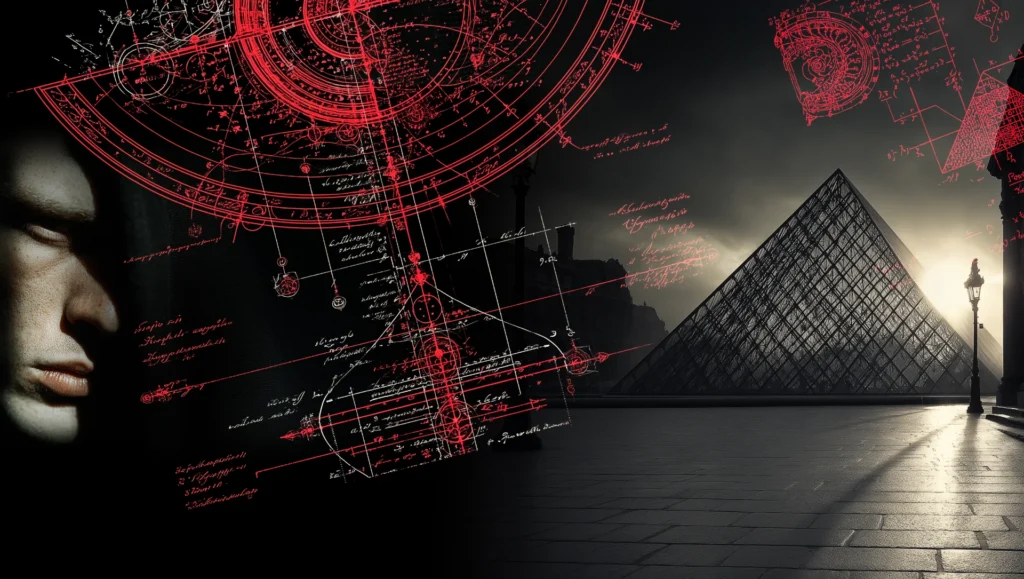 Links eine Silhouette eines Mannes, Rechts eine gläserne Pyramide. In der MItte mysteriöse Schriftzeichen.